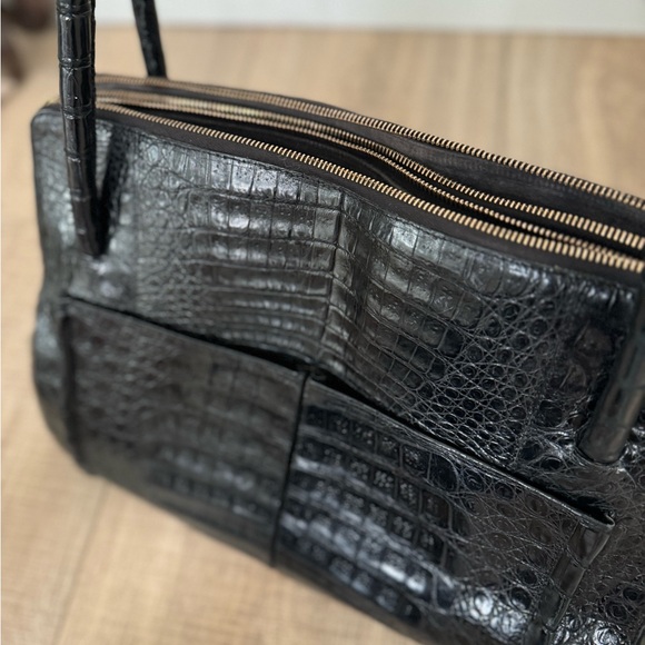 Nancy Gonzalez Black Crocodile Bag Tote Double Strap Vintage Square Rare! - Picture 5 of 16